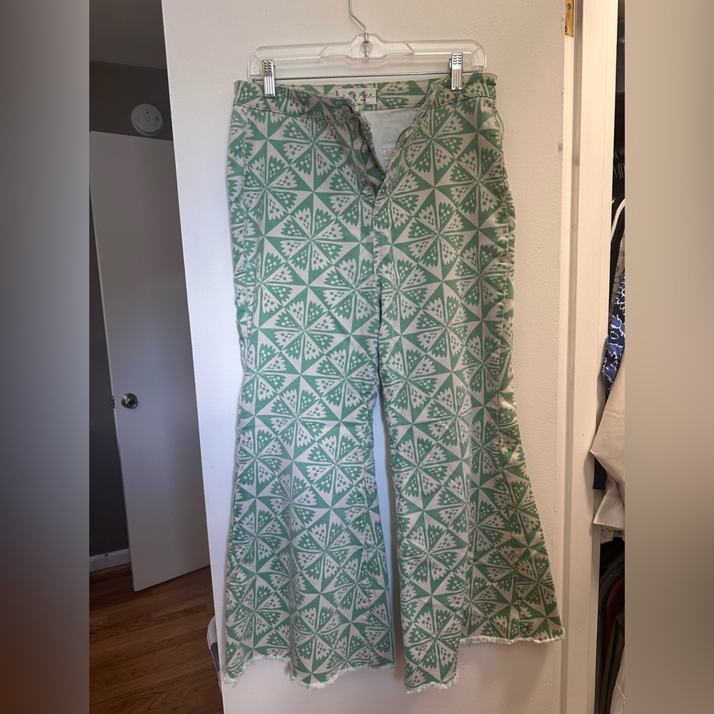 FREE PEOPLE Green Geometric Patterned Pant